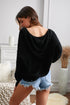 Zipper V-Neck Dropped Sleeve Hooded Solid Sweater